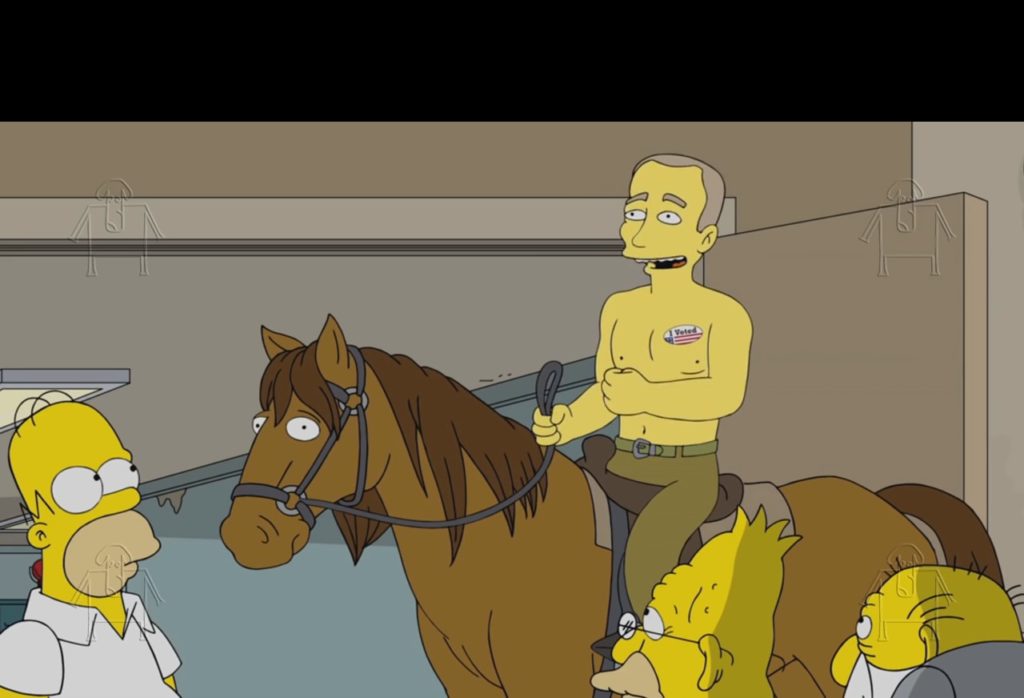В легендарном мультфильме "Симпсоны" полуголый Путин на коне будет агитировать голосовать за Трампа (ВИДЕО)